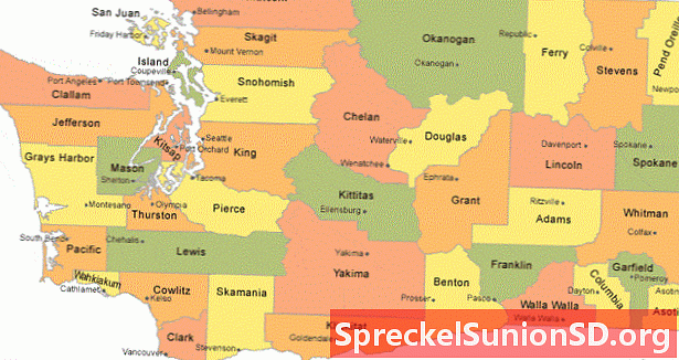 Zemljevid okrožja Washington z mestoma okrožnih sedežev