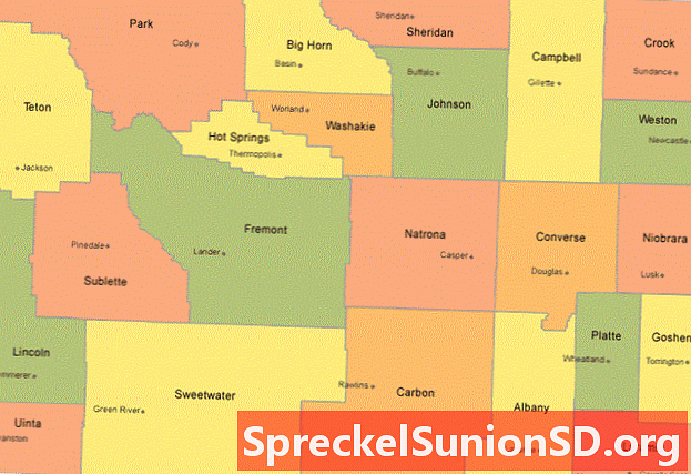 Wyomingin läänikartta County Seat Cities -kortilla